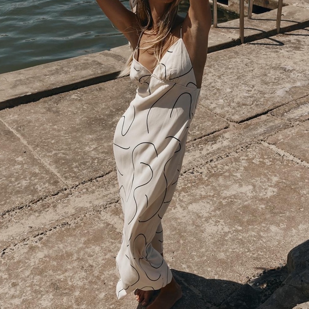 Dissh Luna Cream Printed slip midi dress